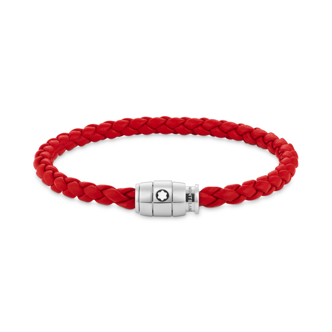 Montblanc Bracelet Steel 3 Rings Closing And Red Leather MB130902