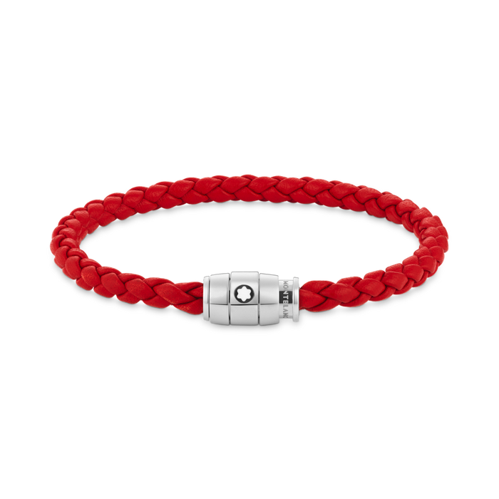 Montblanc Bracelet Steel 3 Rings Closing And Red Leather MB130902