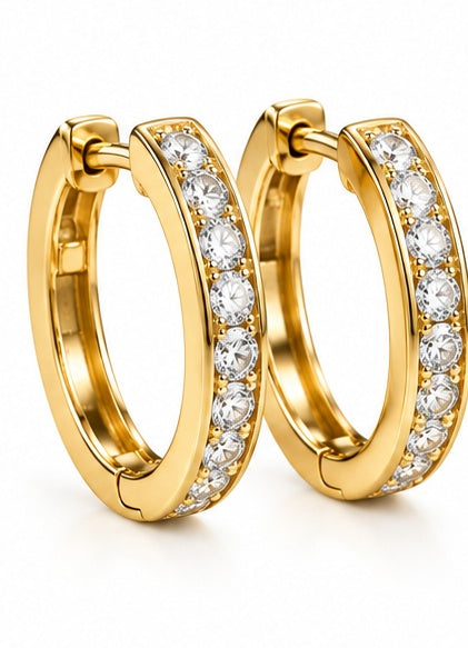 10K Yellow Gold Diamond Hoop Earrings GBJ-21-01