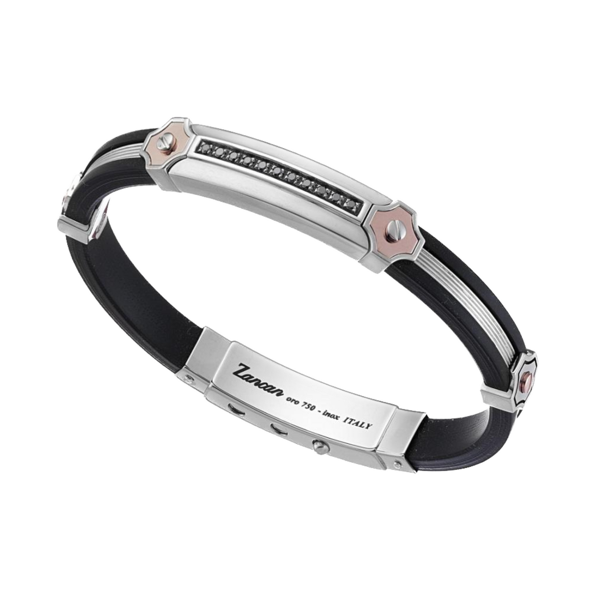 Silver Bracelet with Rose Gold inserts and Black Spinels