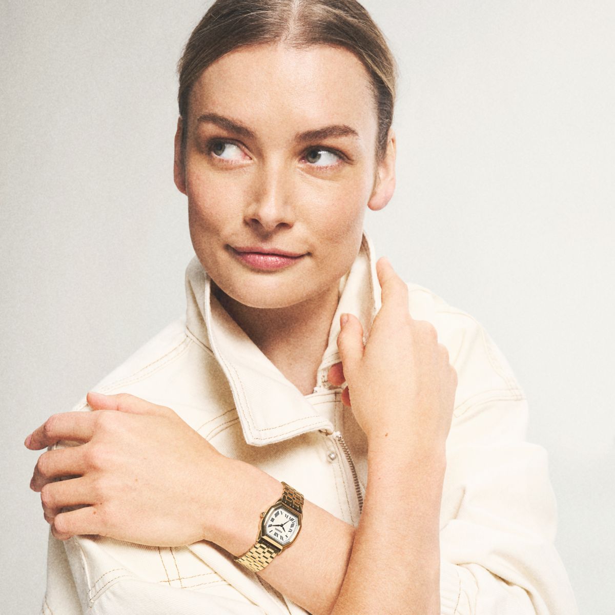 HARLOW THREE-HAND GOLD-TONE STAINLESS STEEL WATCH