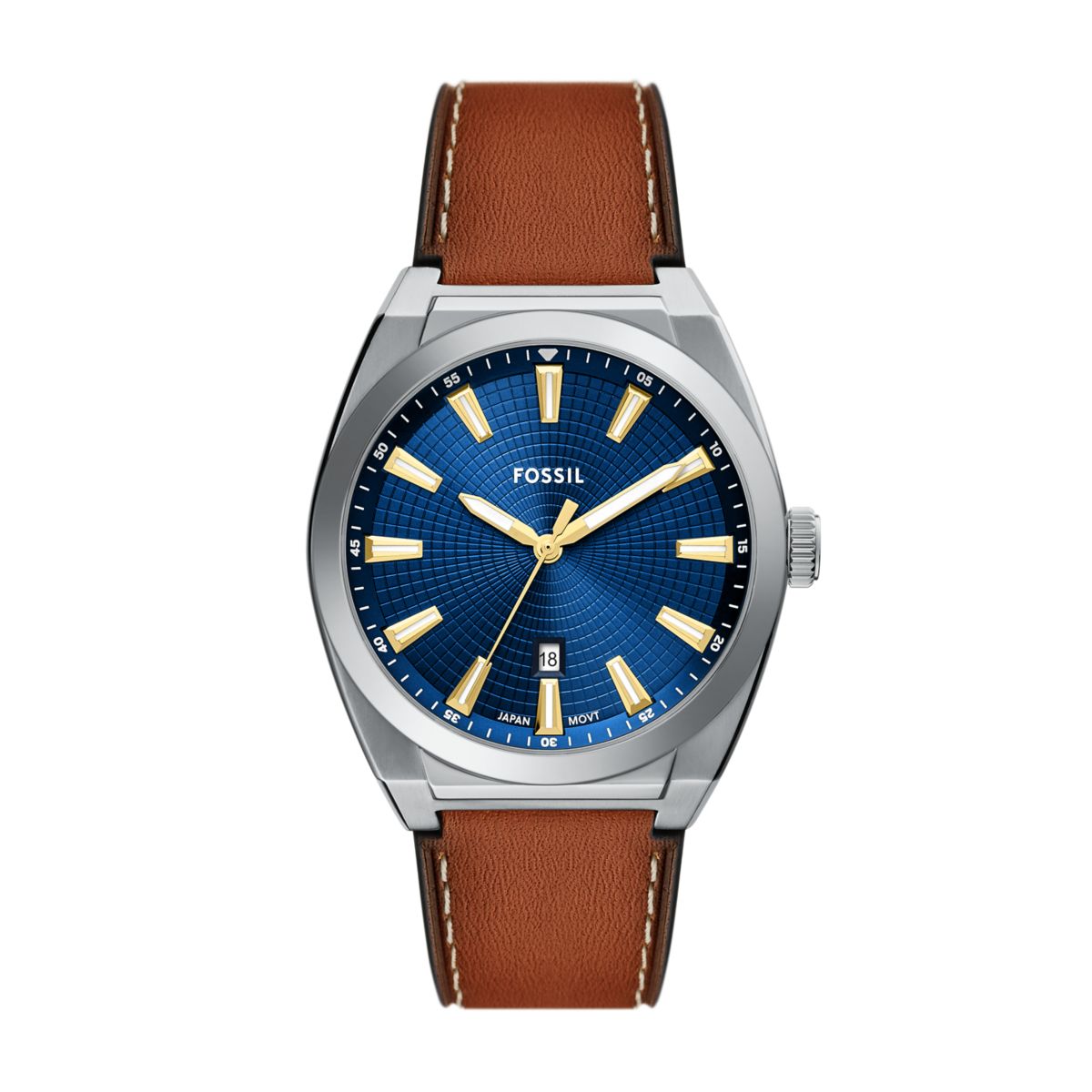 EVERETT THREE-HAND DATE BROWN LEATHER WATCH