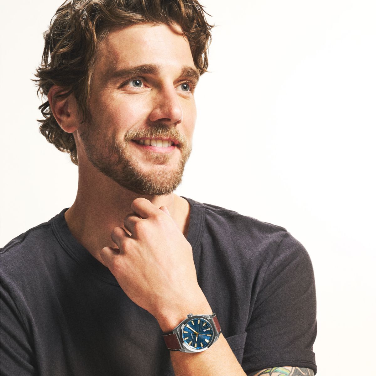 EVERETT THREE-HAND DATE BROWN LEATHER WATCH