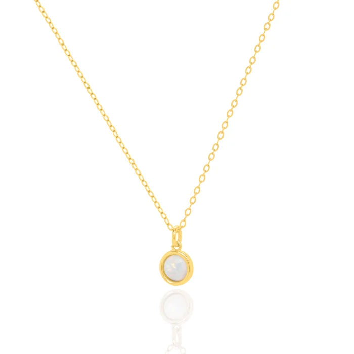 10K Yellow Gold Opal Bezel Set Necklace-GBJ-10-1126