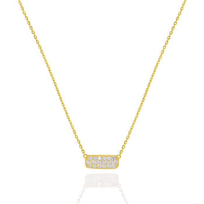 10K Yellow Gold Pave CZ Bar Necklace-GBJ-10-1128