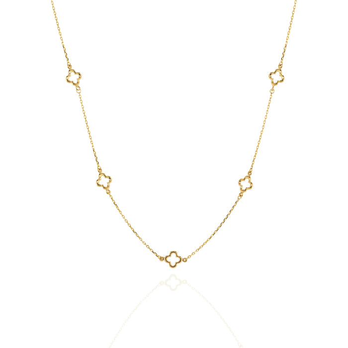 10K Yellow Gold Cutout Clovers Necklace-GBJ-10-1132
