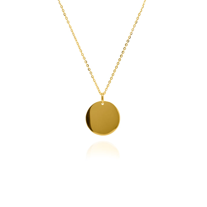 10K Yellow Gold Plain 16mm Round Circle Disc Necklace-GBJ-1172-YG