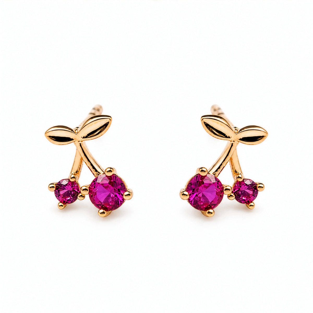 10K Yellow Gold CZ Cherries Stud Earrings (GBJ-10-1162-YG-GE)