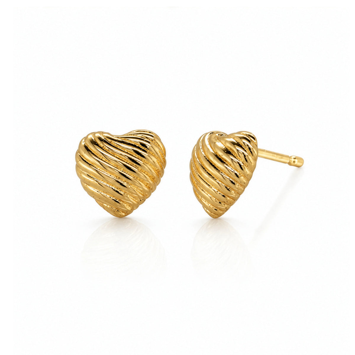 10K Yellow Gold Ribbed Heart Stud Earrings (GBJ-10-1163-YG-GB)