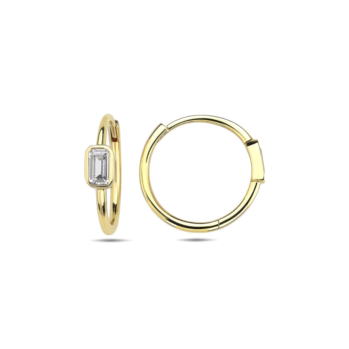 10K Yellow Gold CZ Emerald Cut Bezel Huggies Earrings-GBJ-10-1045