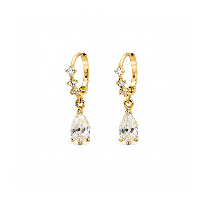 10K Yellow Gold Pear Cut CZ Drop Huggie Earrings-GBJ-10-1053-YG