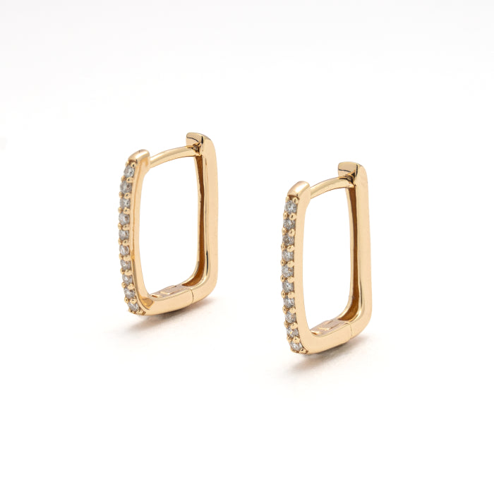 Sterling Silver Gold Vermeil Lab Diamond TCW 0.1ct Pave Paperclip Huggie Earrings