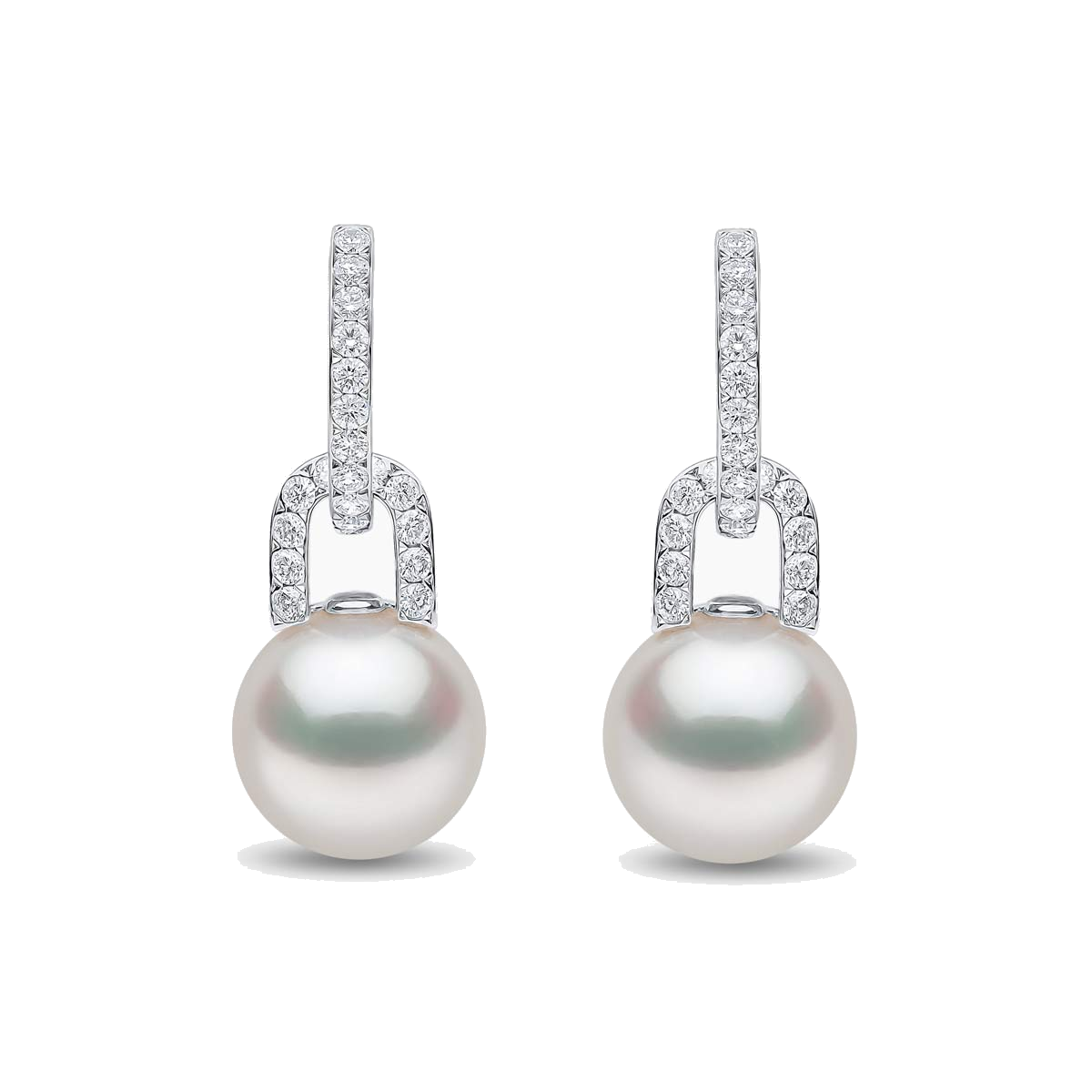 Jazz 18K Gold Pearl and Diamond Link Earrings White Australian South Sea