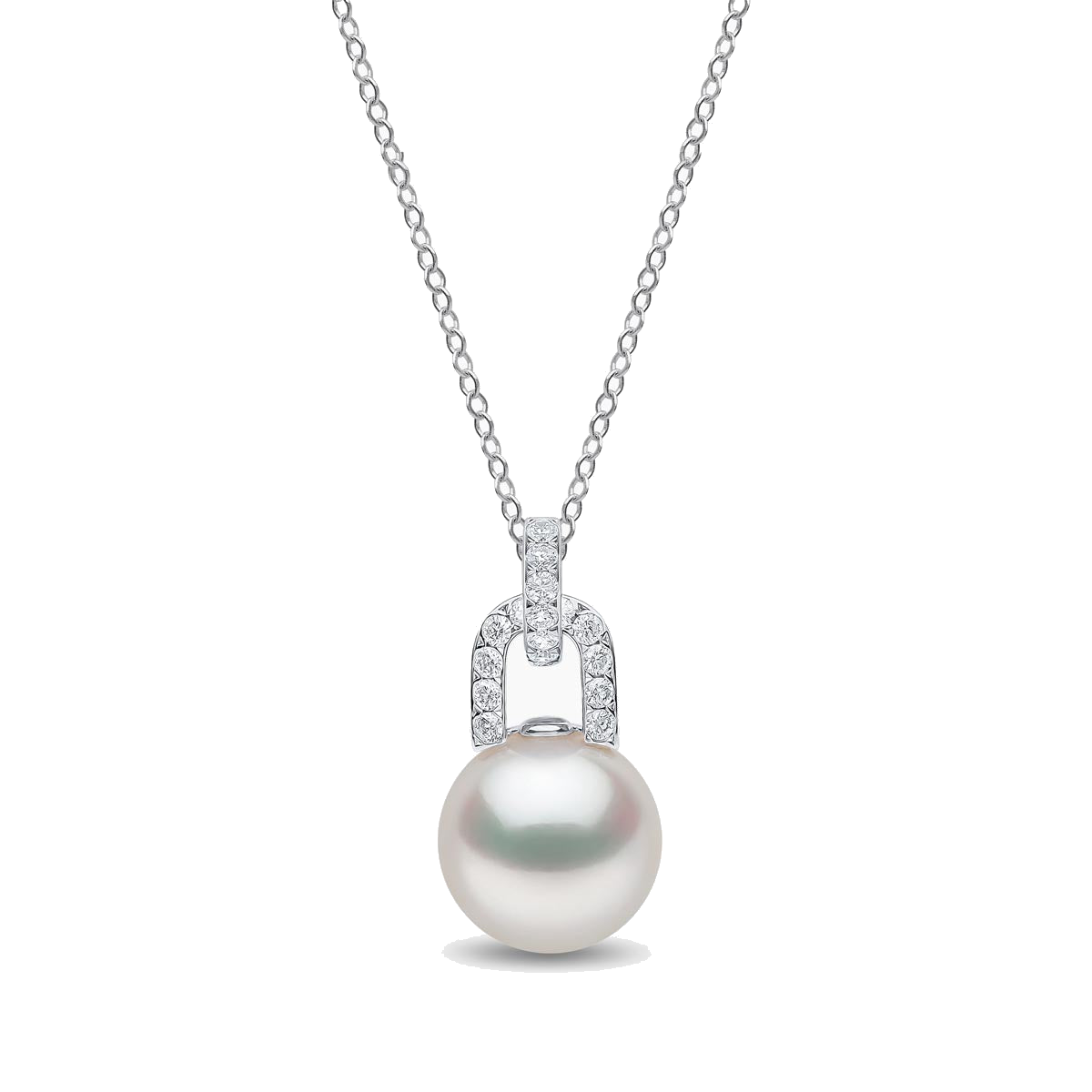 Jazz 18K Gold Pearl and Diamond Link Pendant White Australian South Sea