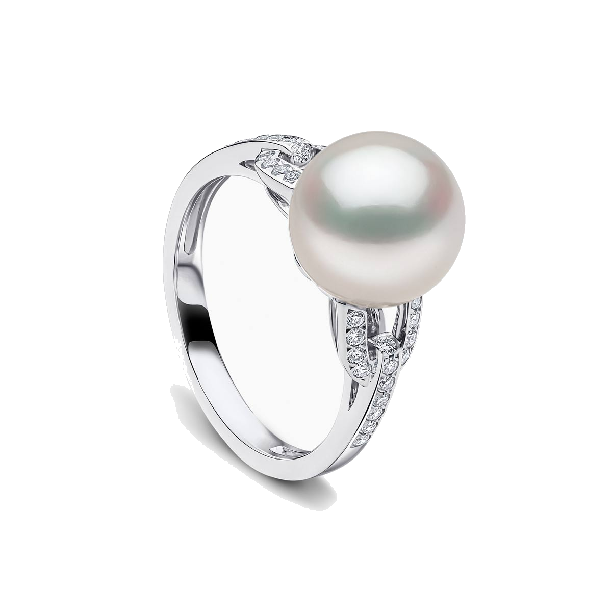 Jazz 18K Gold Pearl and Diamond Link Ring White Australian South Sea N