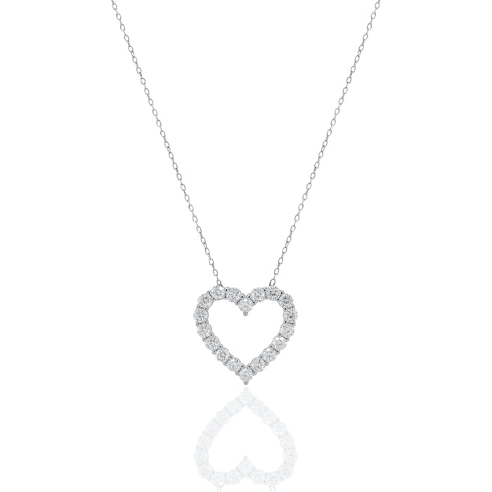 Sterling Silver Rhodium Plated Lab Diamond TCW 1ct Heart Necklace (N-LGD-1002)
