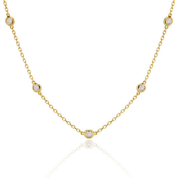 Sterling Silver Gold Vermeil Lab Diamond TCW 1.0ct By the Yard Necklace (GBJ-LGD-1007-G-N)