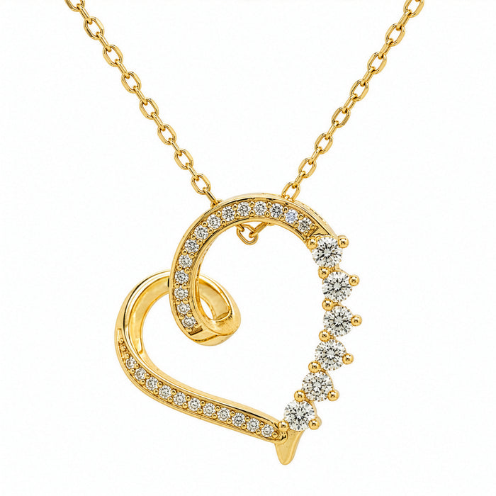 Sterling Silver Gold Vermeil Lab Diamond TCW 0.4ct Ribbon Heart Necklace (GBJ-LGD-1012-G-N)