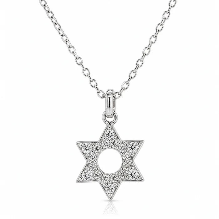 Sterling Silver Rhodium Plated Lab Diamond TCW 0.12ct Pave Star of David Necklace