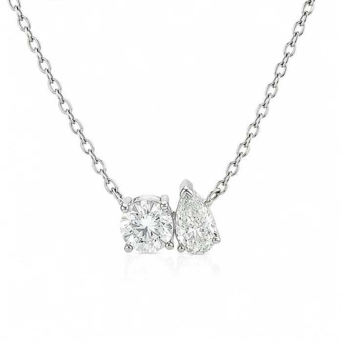 Sterling Silver Rhodium Plated Lab Diamond TCW 0.43ct Toi et Moi Necklace