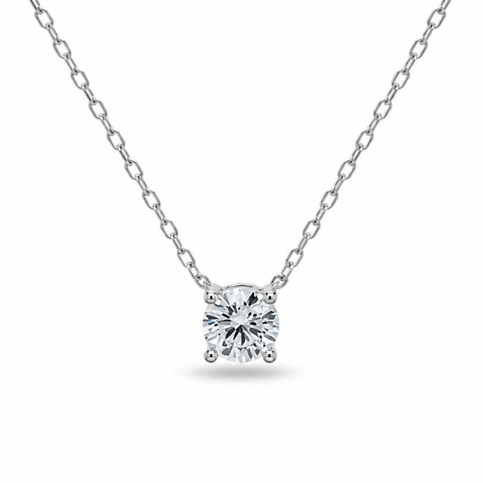 Sterling Silver Rhodium Plated Lab Diamond TCW 0.5ct 5mm 4 Prong Setting Solitaire Necklace (GBJ-LGD-1599-N)