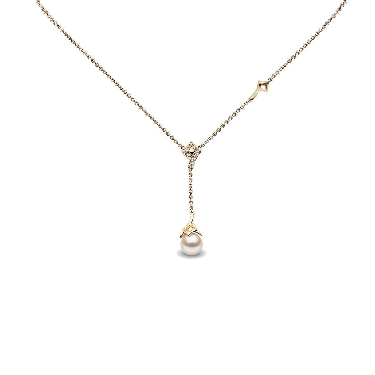 Trend 18K Gold Freshwater Pearl And Diamond Motif Chain Drop Necklace White Freshwater