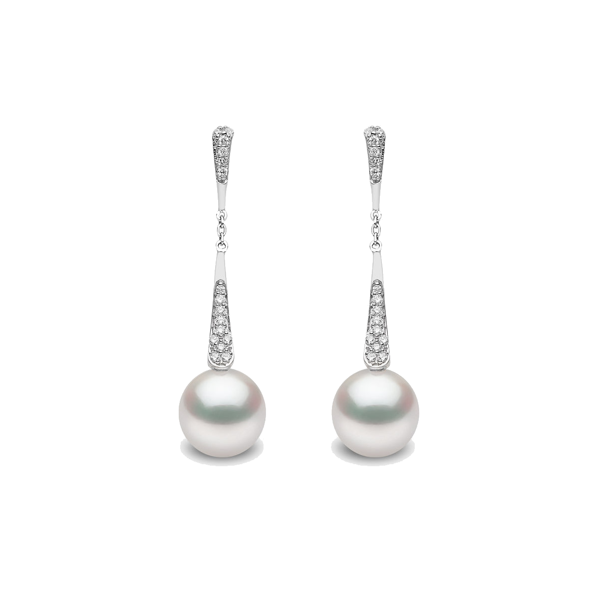 Trend 18K Gold Freshwater Pearl and Diamond Motif Drop Earrings White Freshwater