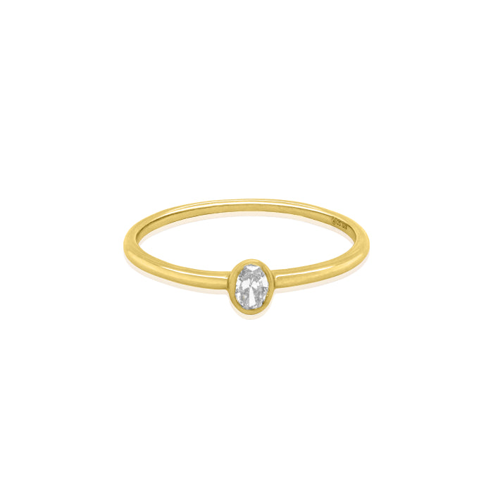 Sterling Silver Gold Vermeil Oval Cut Lab Diamond TCW 0.14ct Bezel Set Solitaire Ring