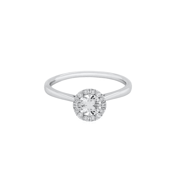 Sterling Silver Rhodium Plated Lab Diamond TCW 0.6ct 4 Prongs Halo Solitaire Ring