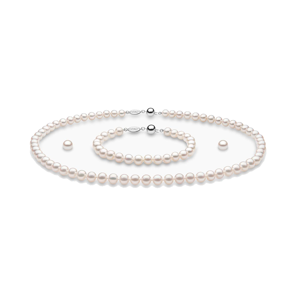Classic White Freshwater Pearl Necklace, Bracelet & Earring Set in 18k Gold White Freshwater 6-7mm