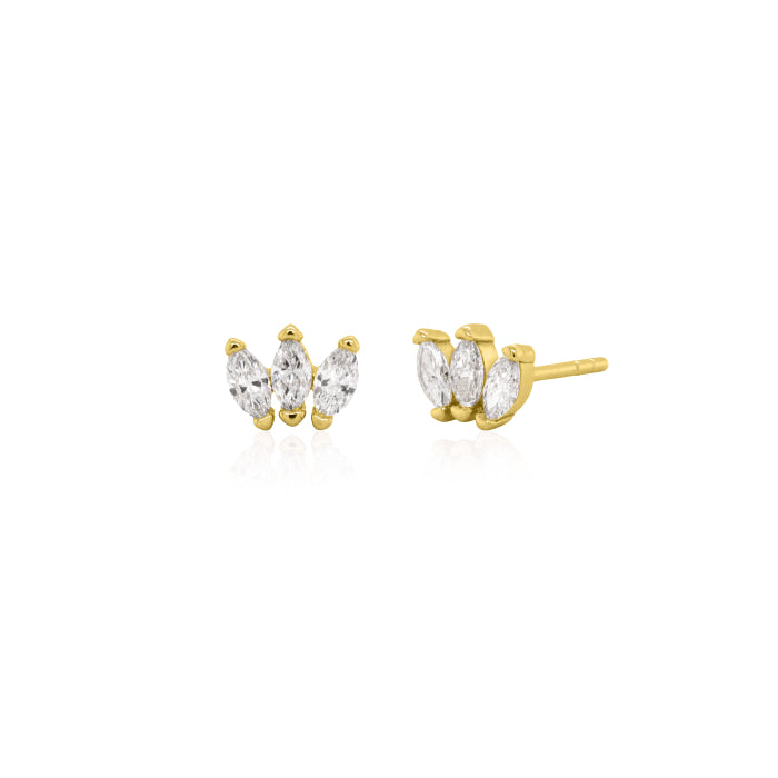 Sterling Silver Gold Vermeil Lab Diamond TCW 0.3ct Lotus Stud Earrings