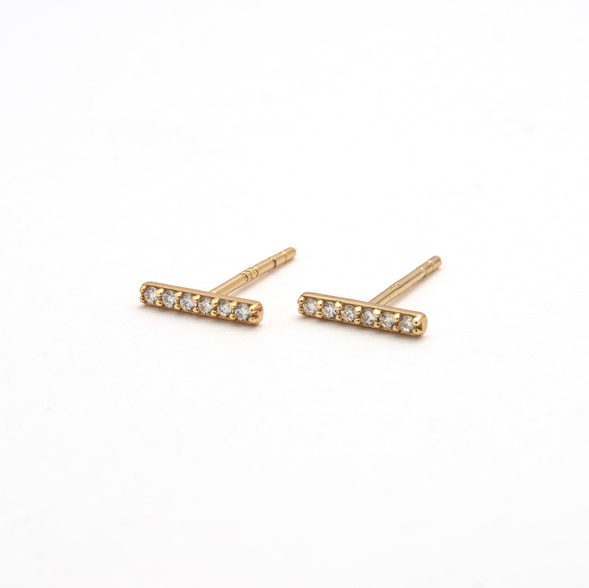 Sterling Silver Gold Vermeil Lab Diamond TCW 0.1ct Pave Bar Stud Earrings