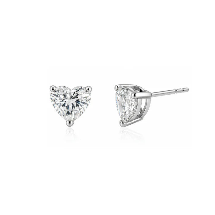Sterling Silver Rhodium Plated Heart Cut Lab Diamond TCW 1.0ct Solitaire Stud Earrings