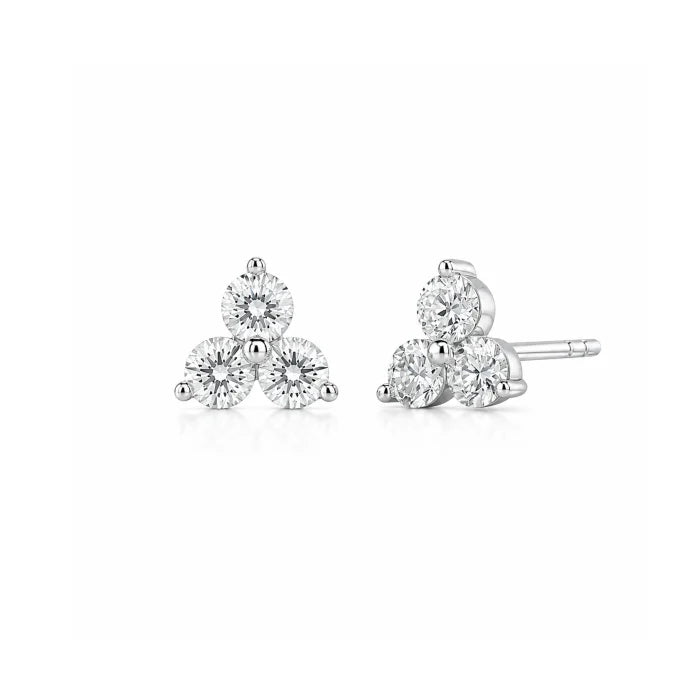 Sterling Silver Rhodium Plated Lab Diamond TCW 0.4ct Bezel Set Triangle Formed Stud Earrings