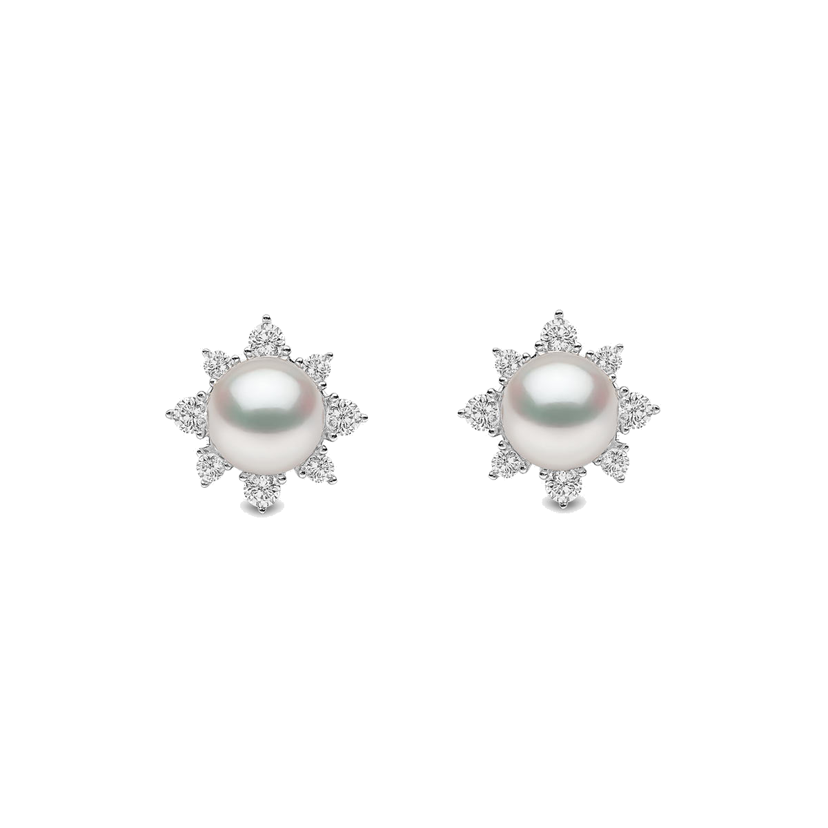 Trend 18K Gold Freshwater Pearl And Diamond Star Stud Earrings White Freshwater