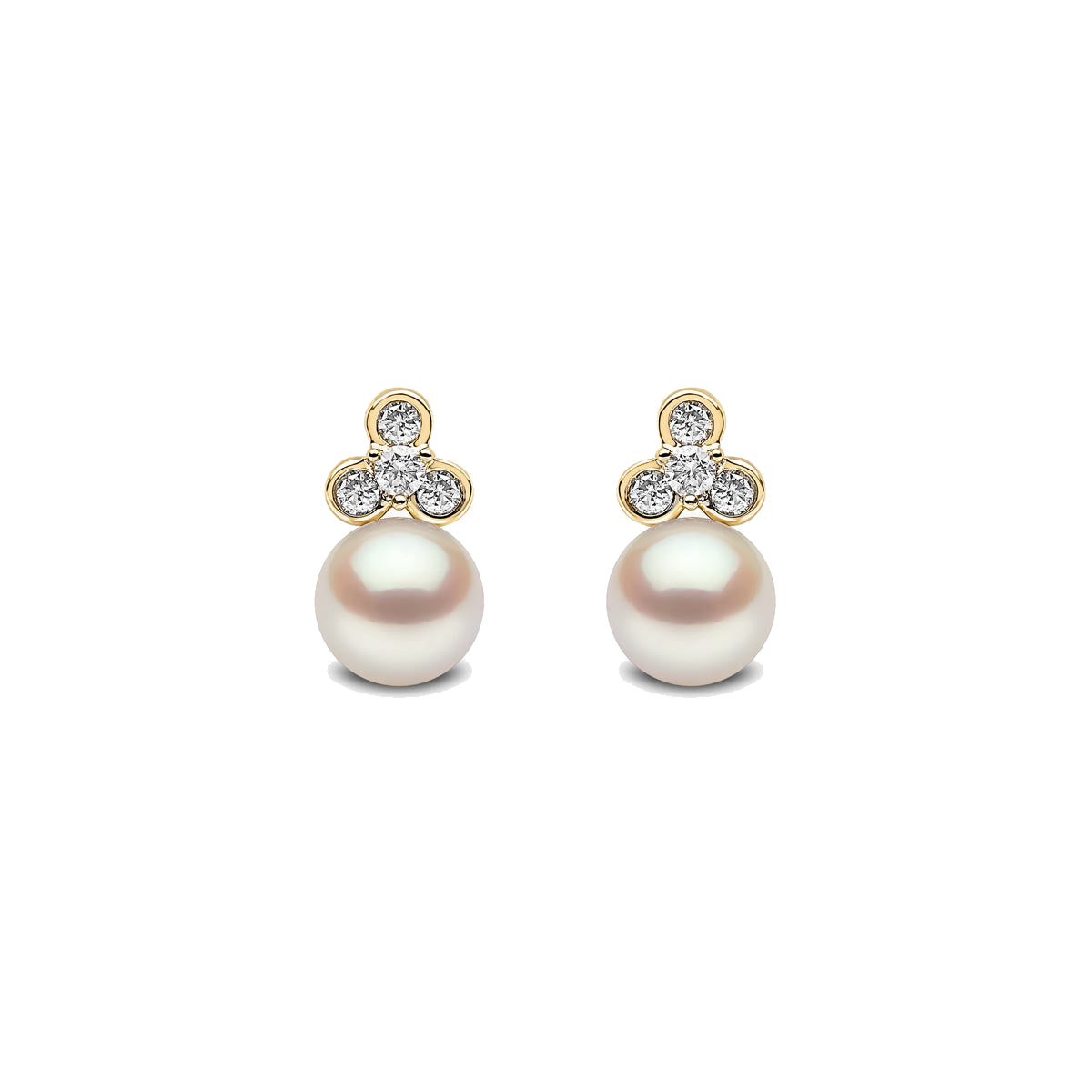 Trend 18K Gold Freshwater Pearl And Mini Diamond Motif Stud Earrings White Freshwater