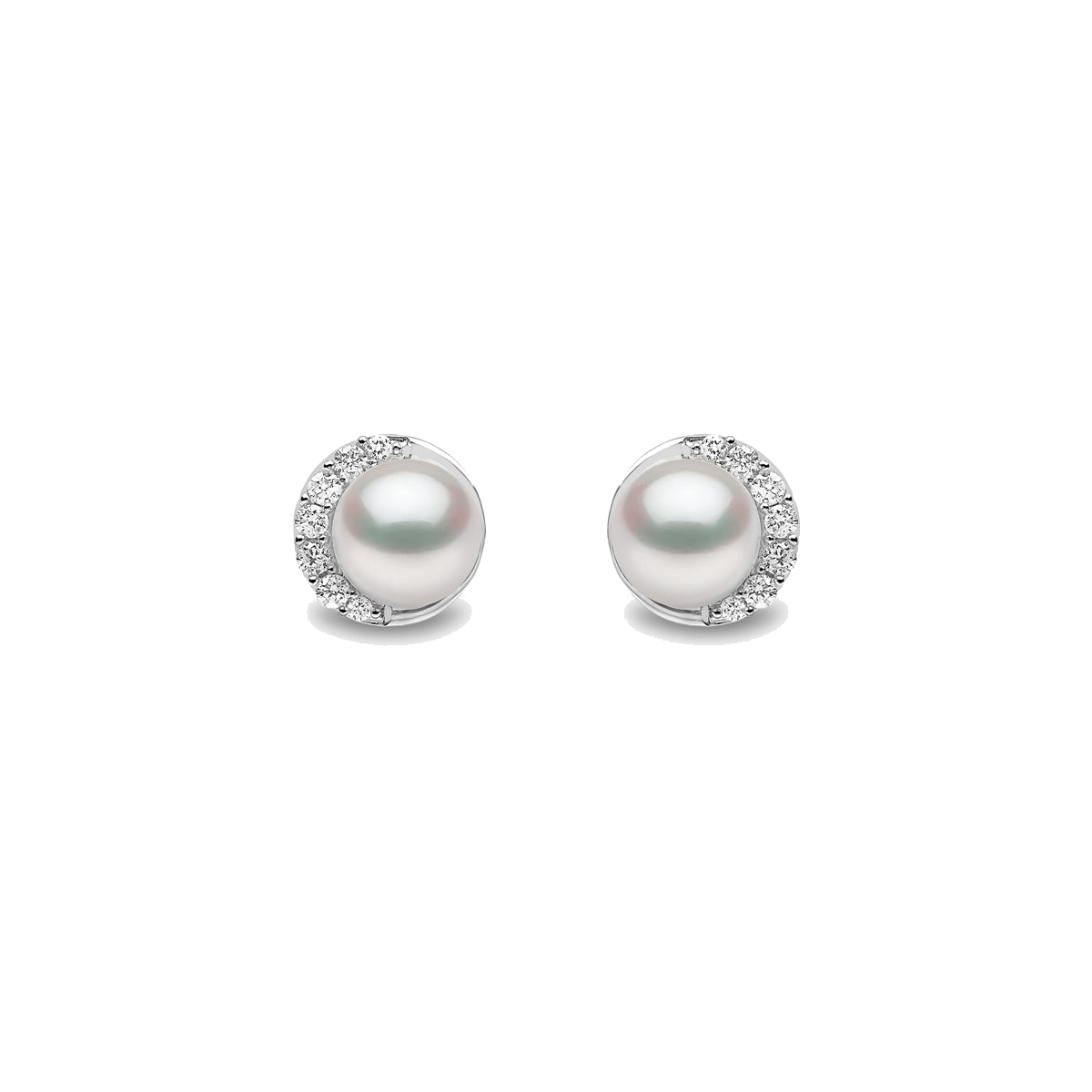 Trend 18K Gold Freshwater Pearl And Diamond Half Moon Stud Earrings White Freshwater