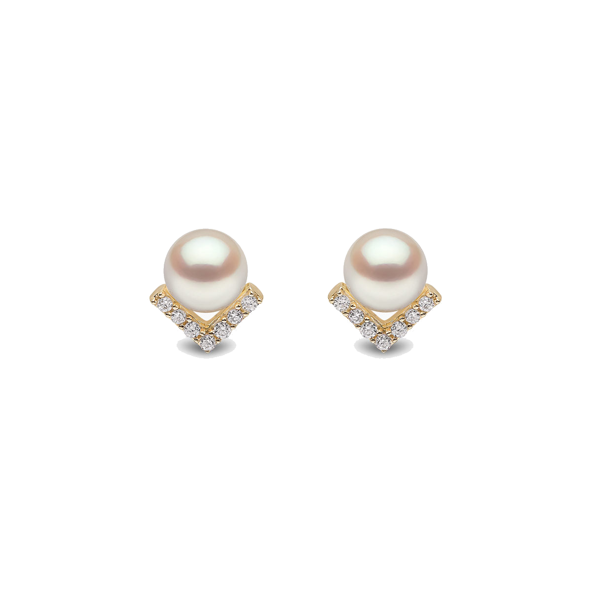 Trend 18K Gold Freshwater Pearl And Diamond V Stud Earrings White Freshwater