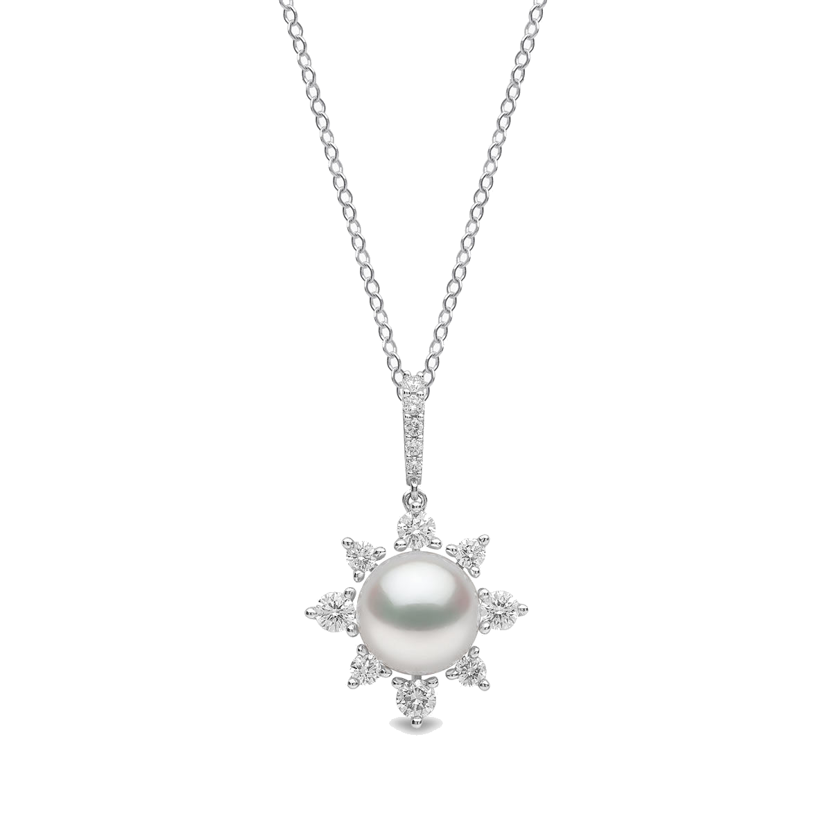 Trend 18K Gold Freshwater Pearl and Diamond Star Pendant White Freshwater