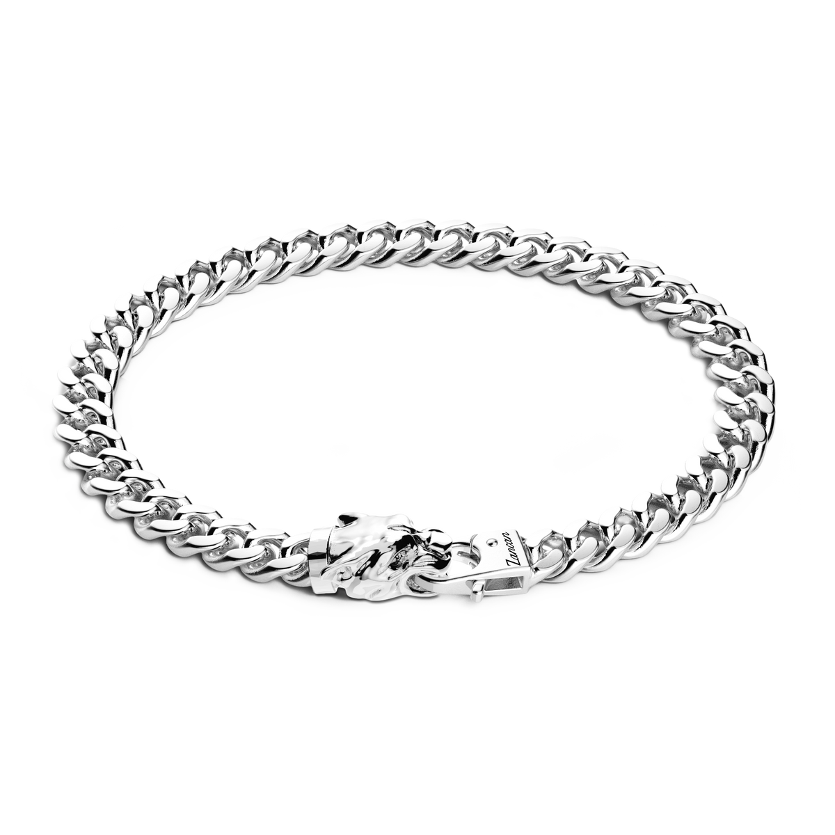 Silver Curb Chain Bracelet with Panther Head Closure