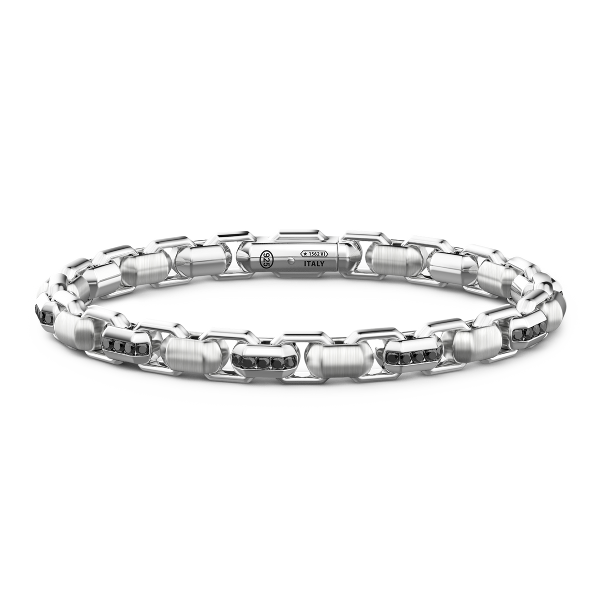 Silver link-only Bracelet with Black Stones