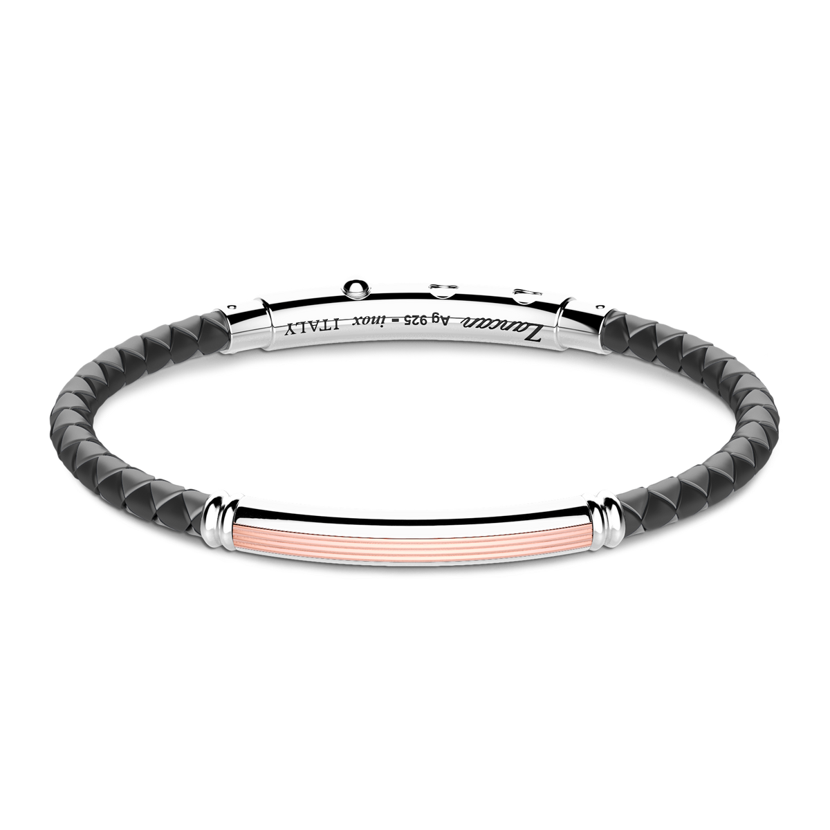 Black Silicone Bracelet with Silver Tag & Rose Gold Details