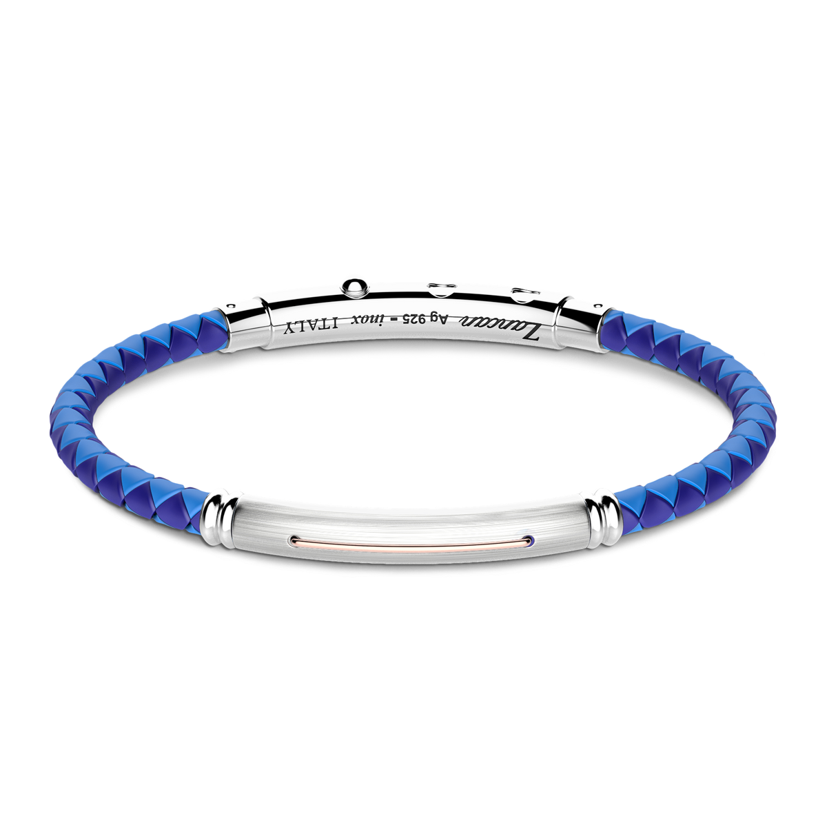 Blue Silicone Bracelet with Silver Tag & Rose Gold