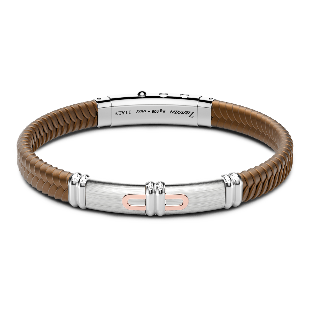 Brown Silicone Bracelet with Silver Tag & Rose Gold