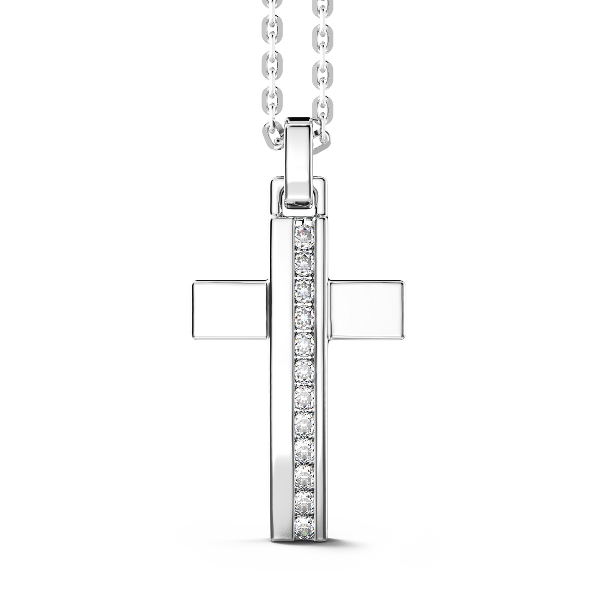 Silver Necklace with Cross Pendant & Stones