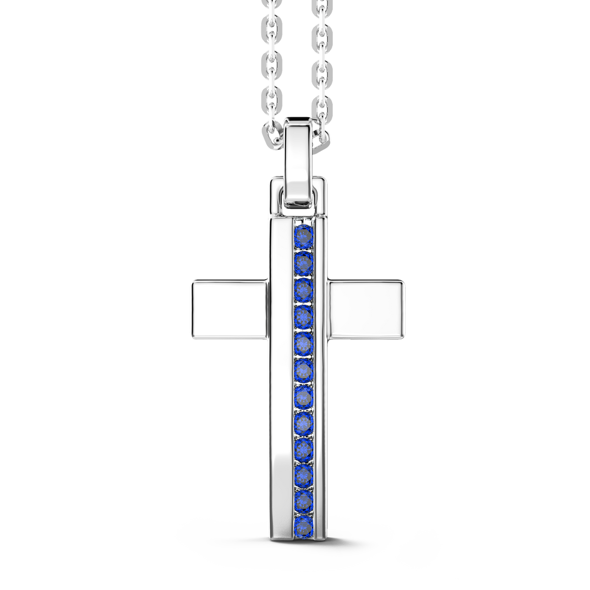 Silver Necklace with Cross Pendant & Blue Stones
