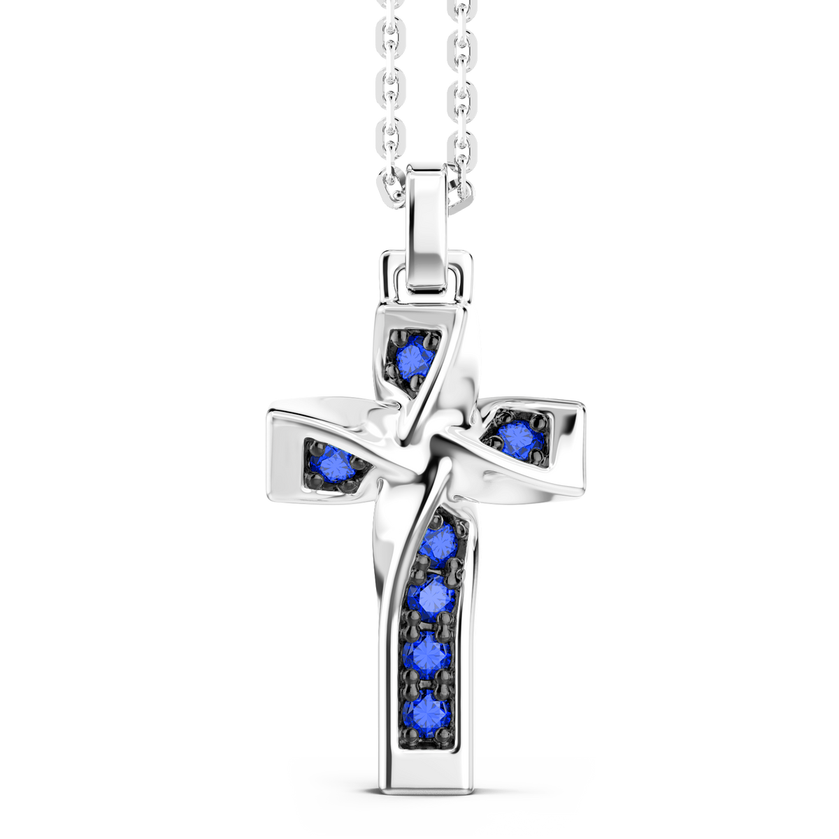 Silver Necklace with Cross Pendant & Blue Stones