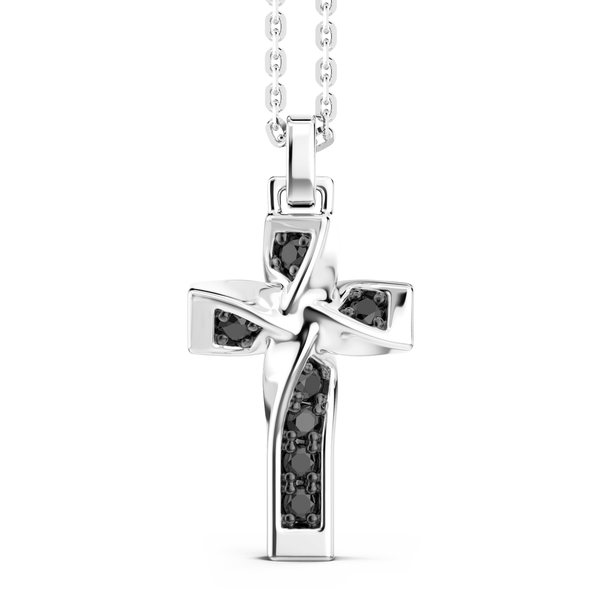 Silver Necklace with Cross Pendant & Black Stones