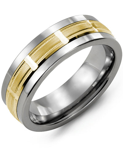 MADANI MEN'S BEVELED MILGRAIN GROOVED WEDDING BAND MAH710TY MAH710TY