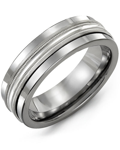 MADANI MEN'S CONCAVE POLISH CENTER MILGRAIN WEDDING RING MBB710TW MBB710TW